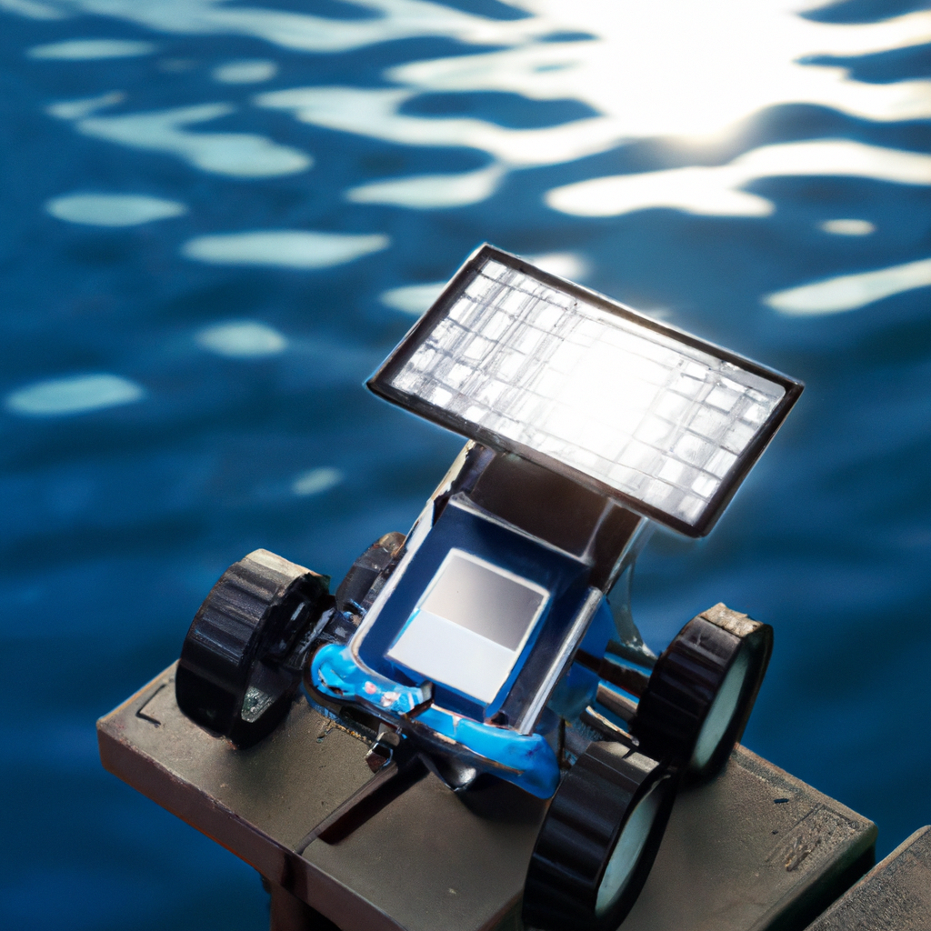 Projets solaires: robot autonome alimenté par panneaux sur un quai insulaire